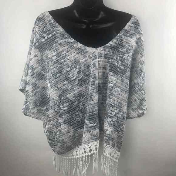 Aeropostale sweater Poncho Cropped Fringe Blue Lightweight Medium - Picture 7 of 7